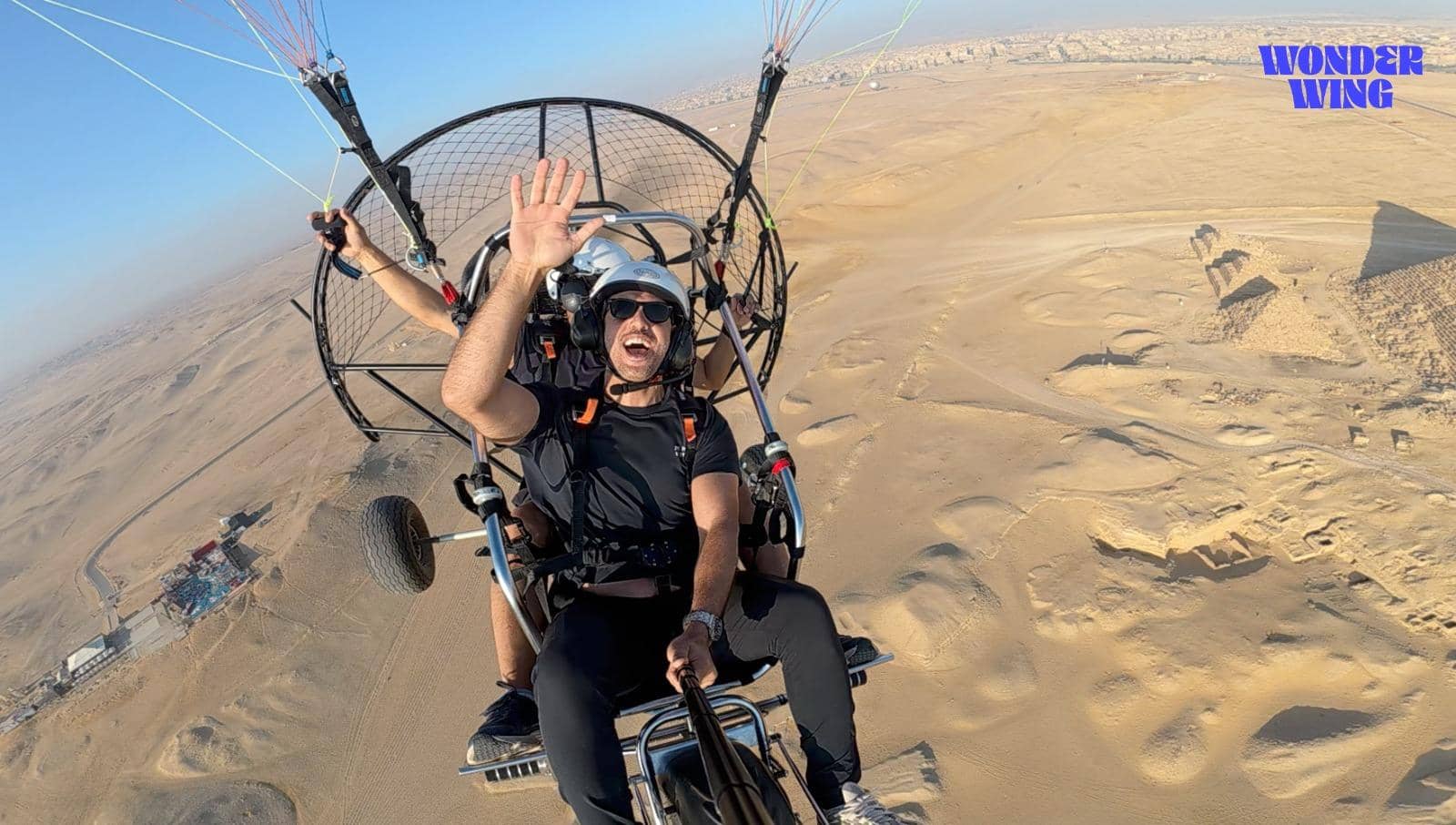 Tandem paramotor flight over the Giza Plateau